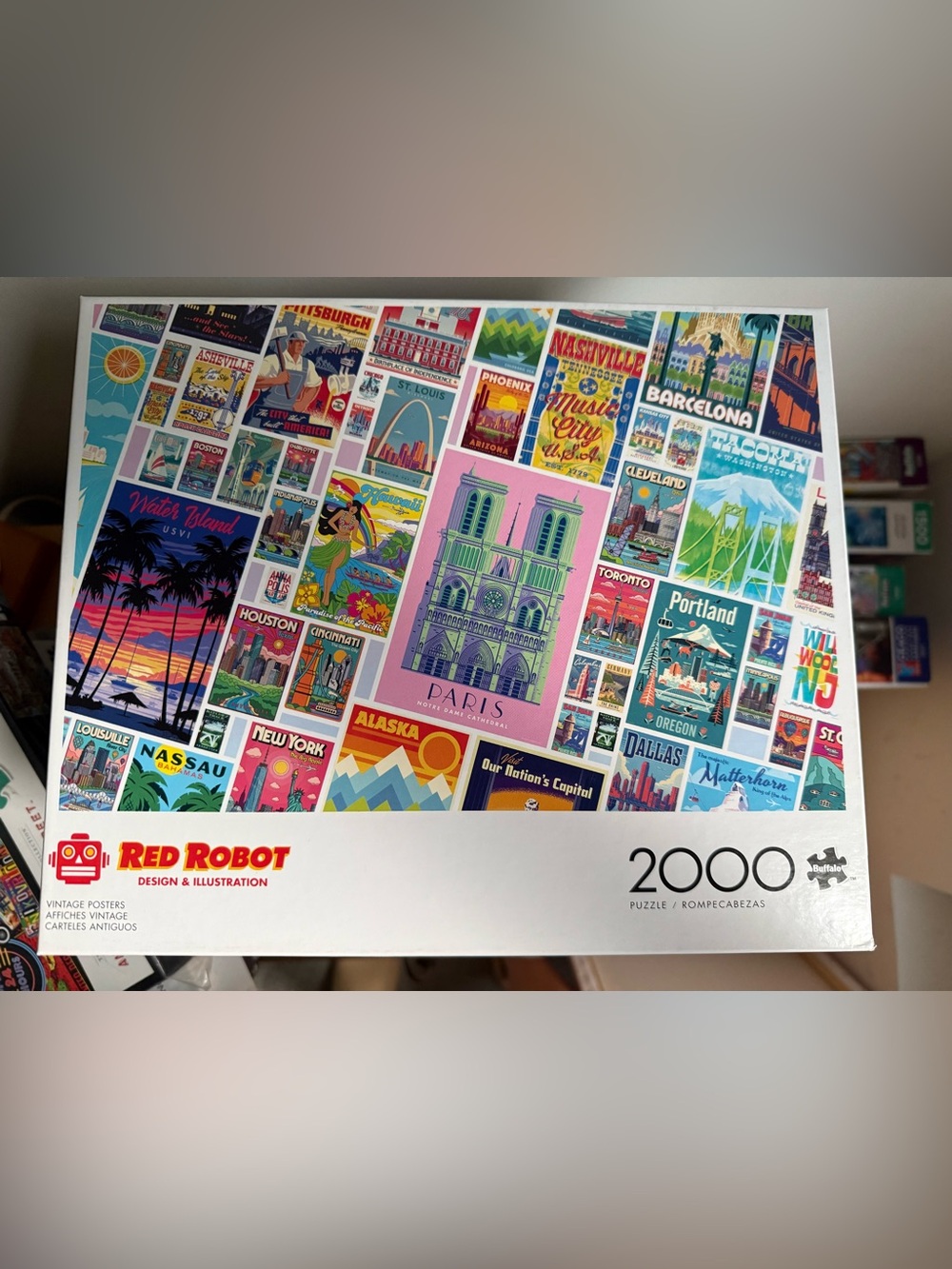 Red Robot 2000-Piece Vintage Travel Posters Puzzle (Pink, Multi)